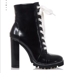 Mistress rocks  Black Vegan Leather Lace-Up Boots